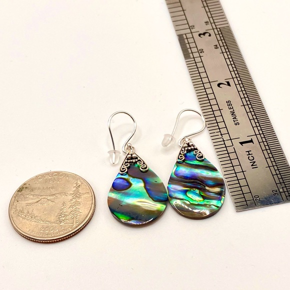 Elegant Abalone Shell TearvDrop Dangle Earrings in Artisan Sterling Silver - Picture 3 of 7